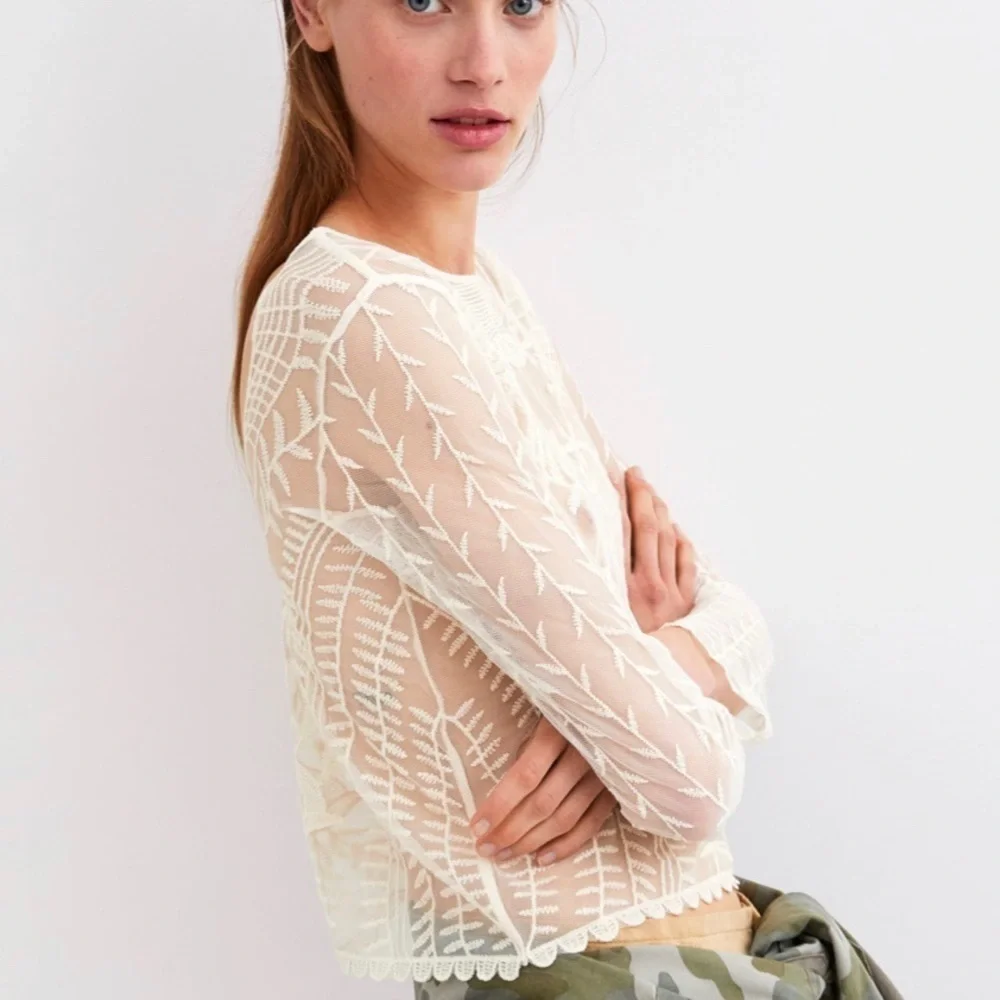 ZARA Semi-Sheer Embroidered Top